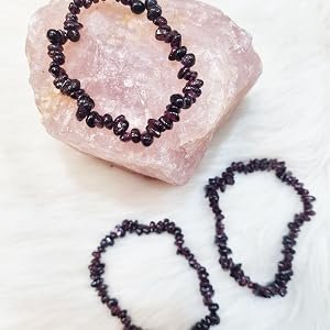Red Garnet Chip Bracelet on Quartz Specimen